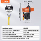 VEVOR Electric Chain Hoist Single Phase Crane Hoist 499 kg Load 457.2 cm Lifting
