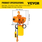 VEVOR Electric Chain Hoist, 2200 lbs Load Capacity, 13 ft Lifting Height, 11 ft/min Speed, 230V, Single Phase Overhead Crane with G80 Chain, 10.8 ft Wired Remote Control for Garage, Shop, Hotel, Home