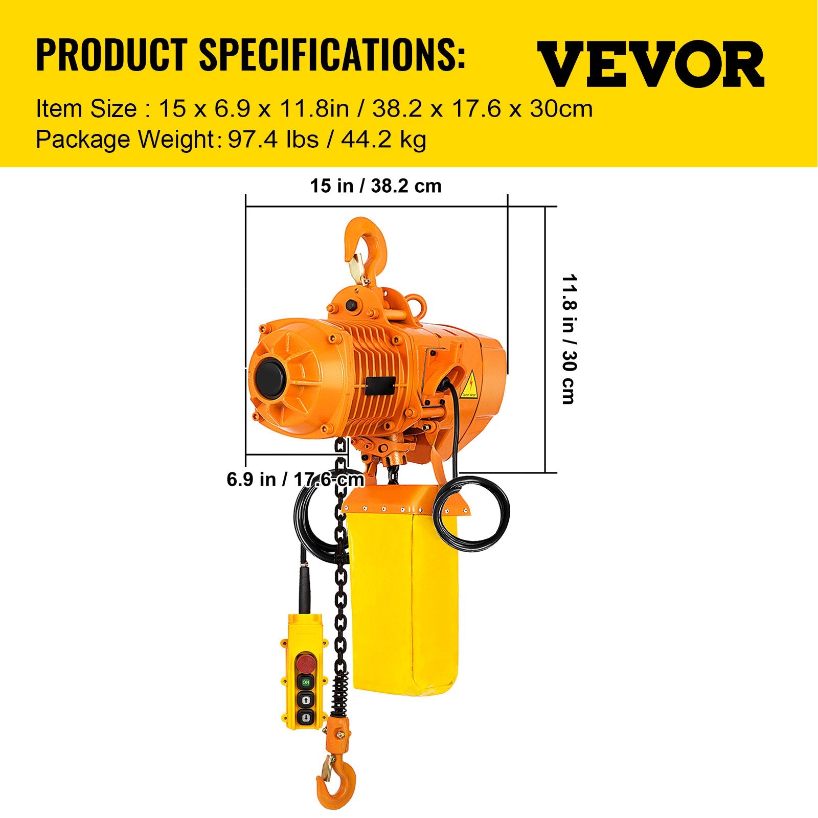 VEVOR Electric Chain Hoist, 2200 lbs Load Capacity, 13 ft Lifting Height, 11 ft/min Speed, 230V, Single Phase Overhead Crane with G80 Chain, 10.8 ft Wired Remote Control for Garage, Shop, Hotel, Home