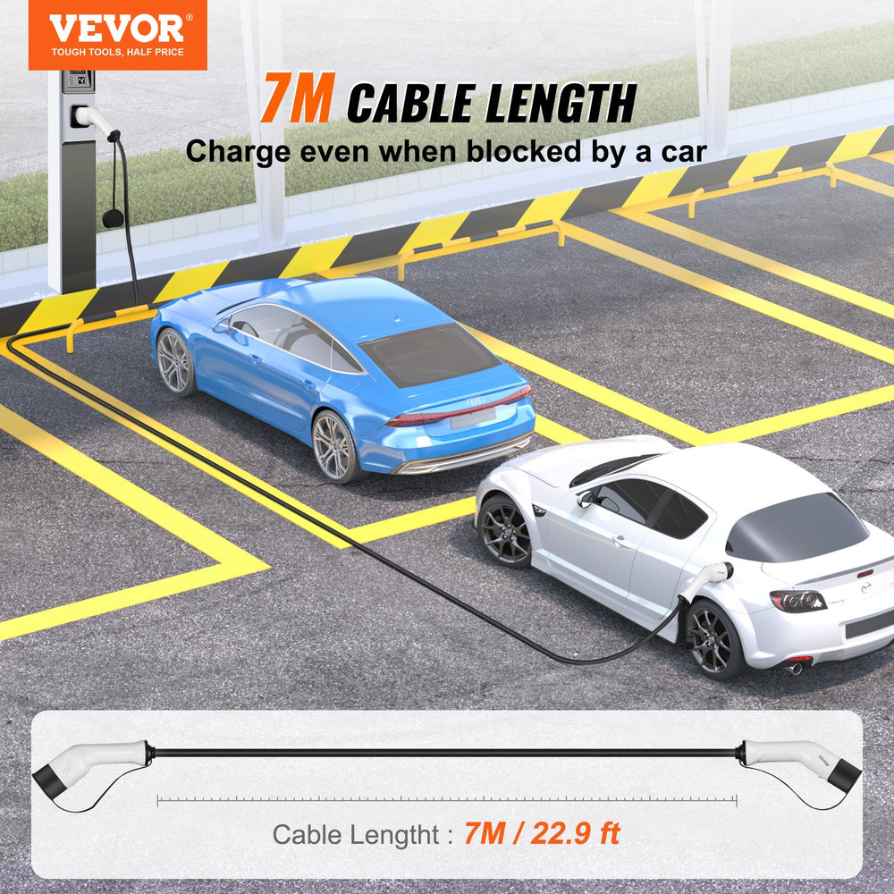 VEVOR Type 2 to Type 2 EV Charging Cable, 32Amp, 22kW 7 Meters Three Phase Electric Vehicle Car Charging Cable, IP66 Waterproof w Carry Bag, for IEC62196 EV & Plug-in Hybrid Electric Vehicle, CE&TUV