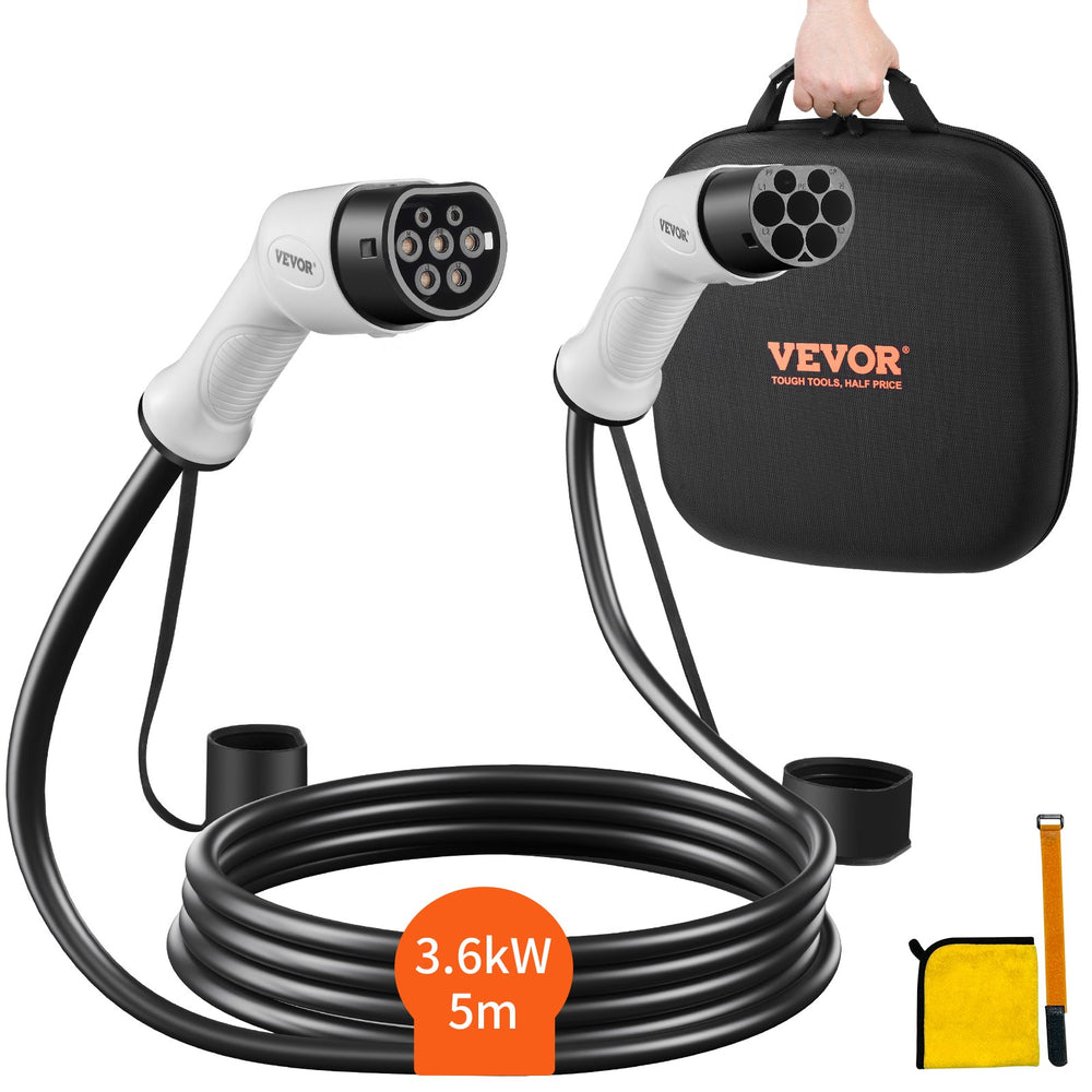 VEVOR Type 2 to Type 2 EV Charging Cable, 16Amp, 3.6kW 5 Meters Single Phase Electric Vehicle Car Charging Cable, IP66 Waterproof w Carry Bag, for IEC62196 EV & Plug-in Hybrid Electric Vehicle, CE&TUV