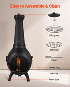 VEVOR Chiminea, 22 Inch Outdoor Wood Burning Firepit, Spherical Fireplace for BBQ & Warming, Aluminum Wooden Fire Pit with Grill Mesh, Chimney Coat & Rustproof Chiminea Lid, for Patio/Garden/Backyard