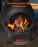 VEVOR Chiminea, 18 Inch Outdoor Wood Burning Firepit, Spherical Fireplace for BBQ & Warming, Outside Wooden Fire Pit with Grill Mesh, Chimney Coat & Rustproof Chiminea Lid, for Patio, Garden, Backyard