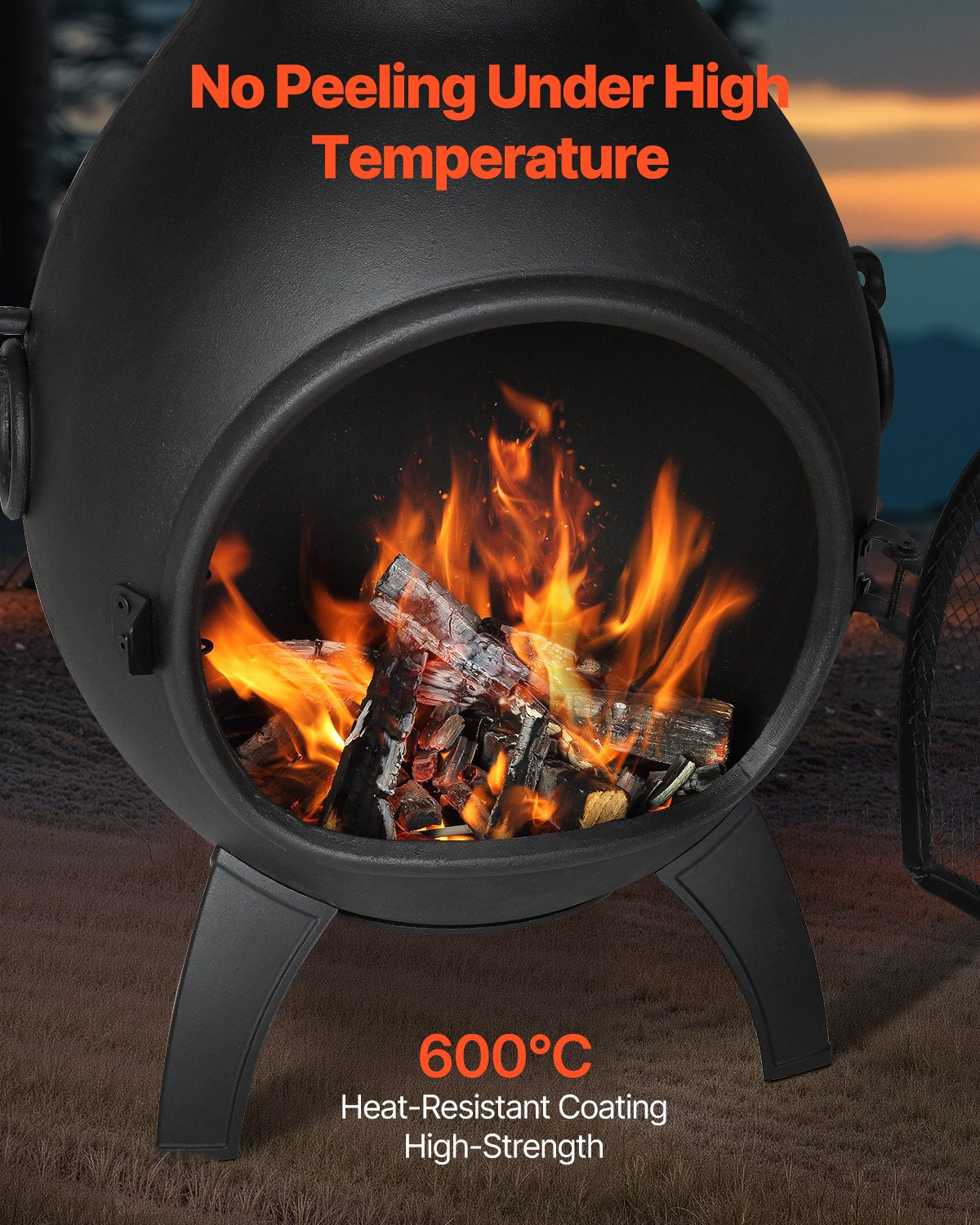 VEVOR Chiminea, 22 Inch Outdoor Wood Burning Firepit, Spherical Fireplace for BBQ & Warming, Aluminum Wooden Fire Pit with Grill Mesh, Chimney Coat & Rustproof Chiminea Lid, for Patio/Garden/Backyard