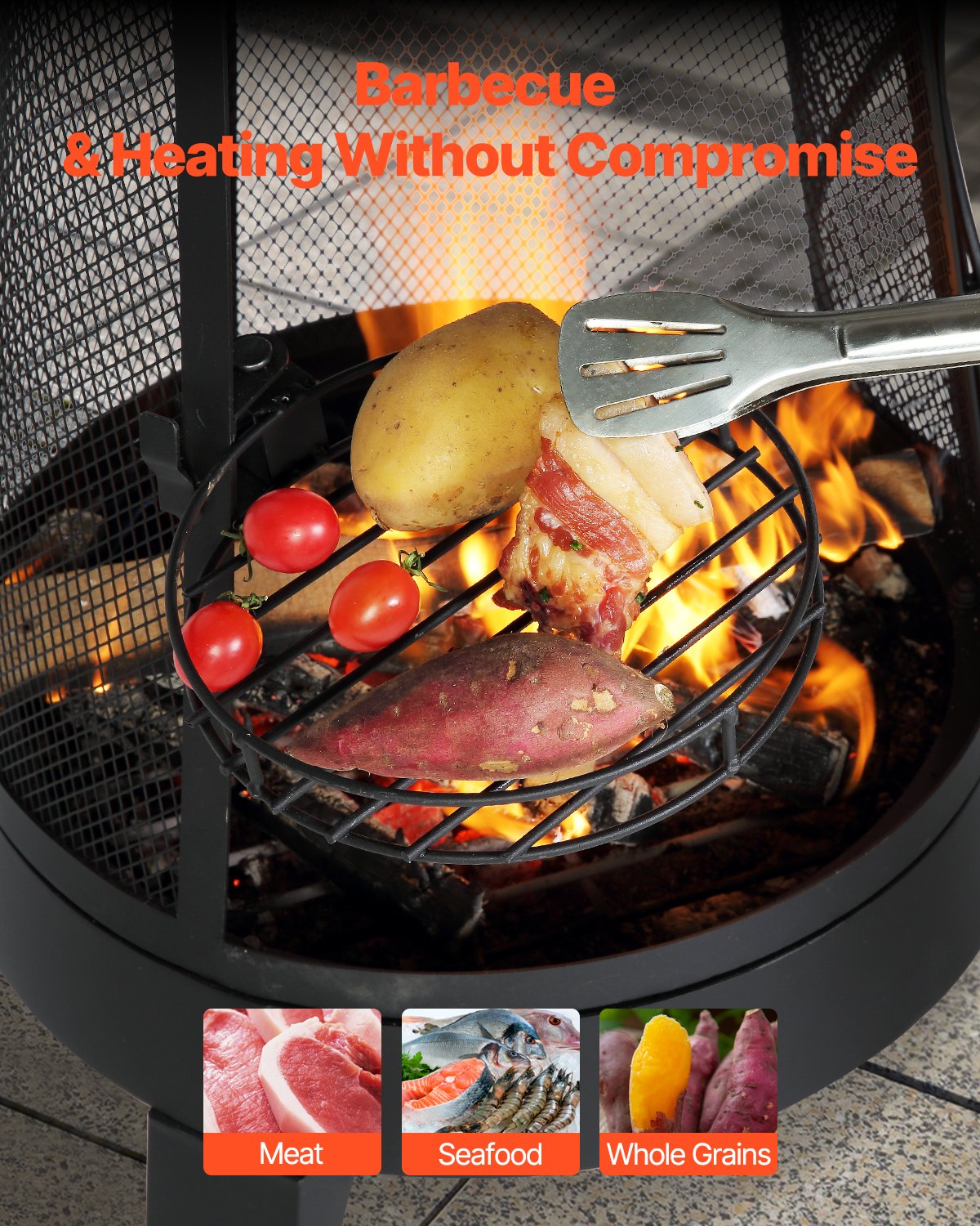 VEVOR Chiminea, 20 Inch Outdoor Wood Burning Firepit, Conical Fireplace for BBQ & Warming, Outside Wooden Fire Pit with Grill Mesh, Chimney Coat & Rustproof Chiminea Lid, for Patio, Garden, Backyard