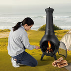 VEVOR Chiminea, 18 Inch Outdoor Wood Burning Firepit, Spherical Fireplace for BBQ & Warming, Outside Wooden Fire Pit with Grill Mesh, Chimney Coat & Rustproof Chiminea Lid, for Patio, Garden, Backyard
