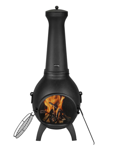 VEVOR Chiminea, 18 Inch Outdoor Wood Burning Firepit, Spherical Fireplace for BBQ & Warming, Outside Wooden Fire Pit with Grill Mesh, Chimney Coat & Rustproof Chiminea Lid, for Patio, Garden, Backyard