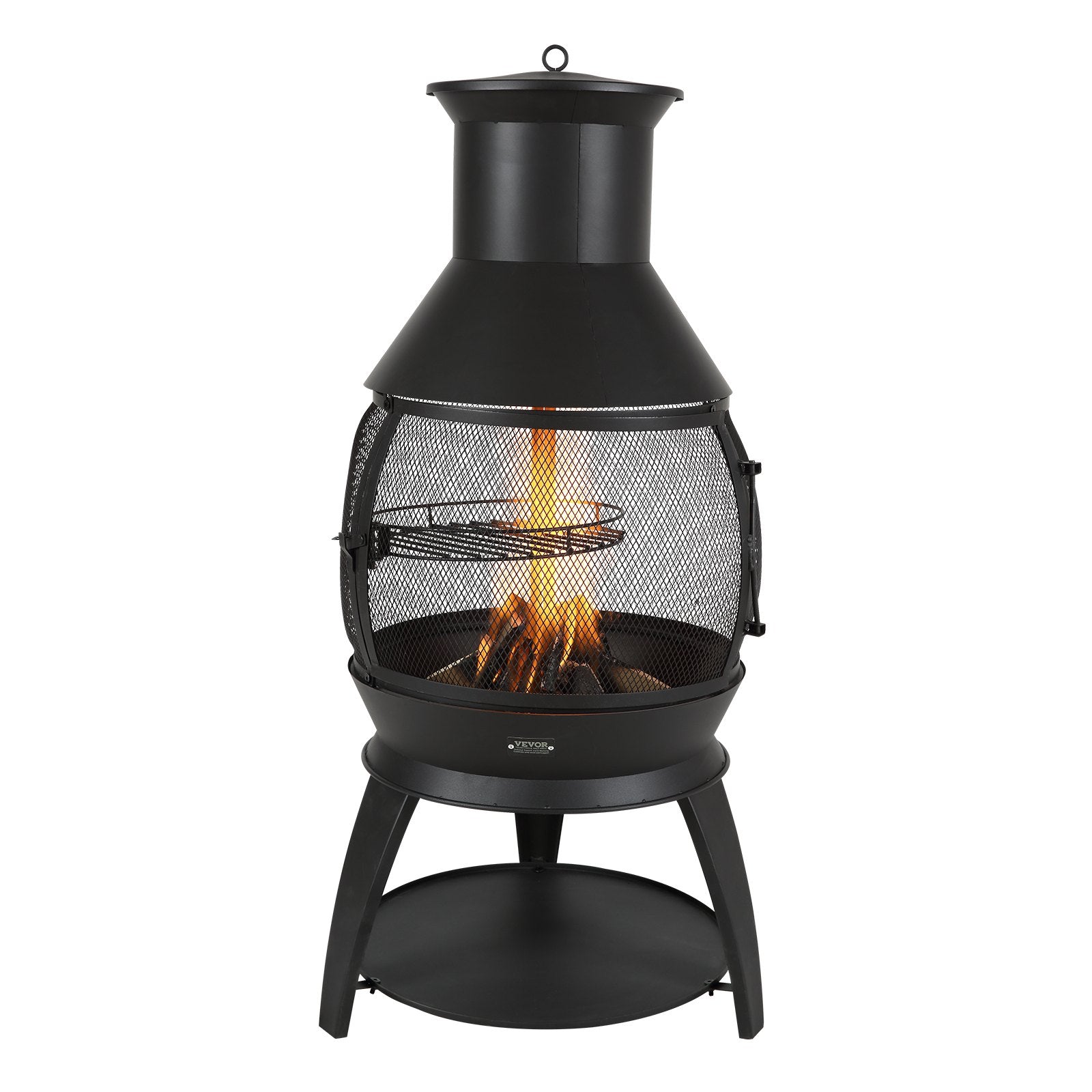 VEVOR Chiminea, 22 Inch Outdoor Wood Burning Firepit, Iron Spherical Fireplace for BBQ & Warming, Wooden Fire Pit with Grill Mesh, Chimney Coat & Rustproof Chiminea Lid, for Patio, Garden, Backyard