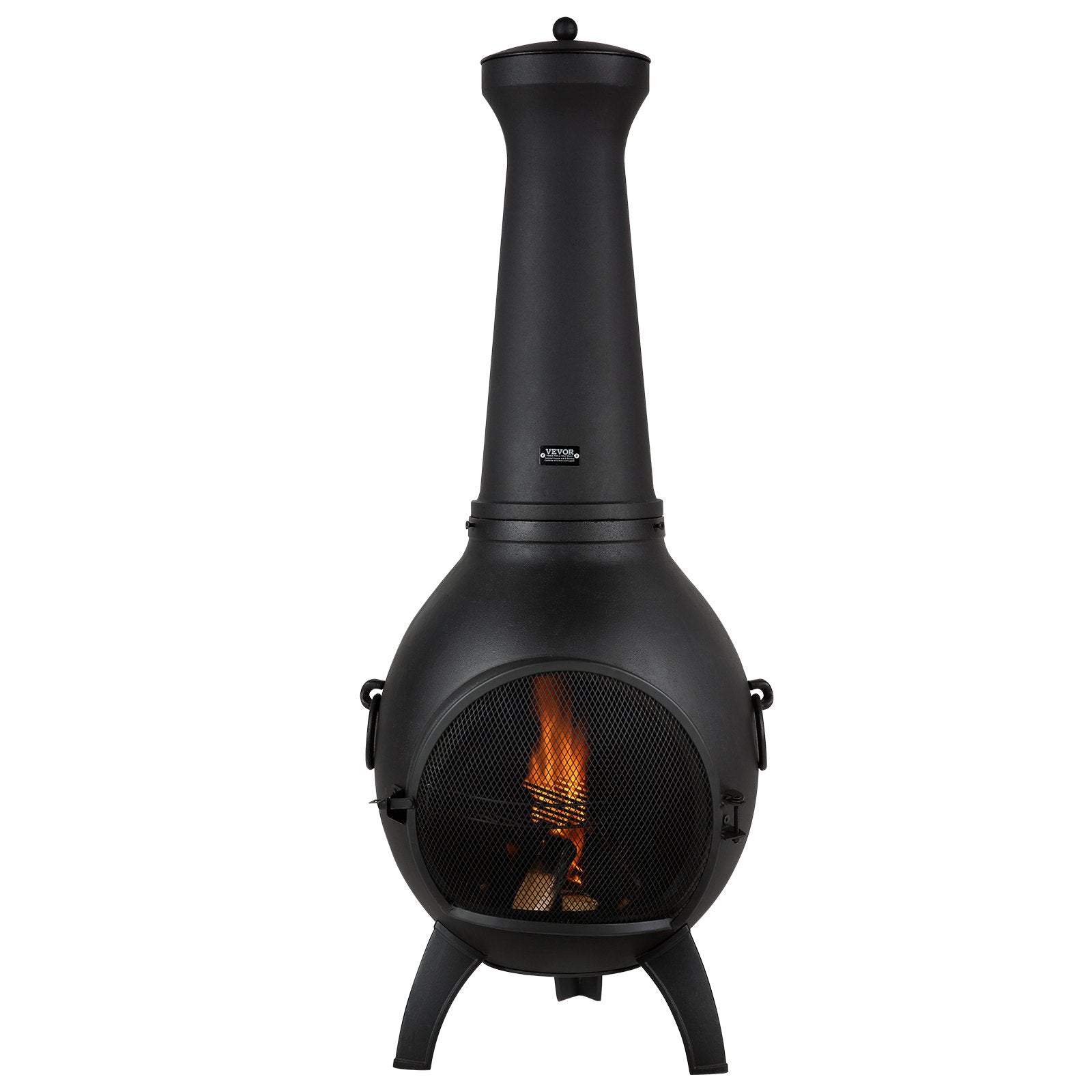 VEVOR Chiminea, 18 Inch Outdoor Wood Burning Firepit, Spherical Fireplace for BBQ & Warming, Outside Wooden Fire Pit with Grill Mesh, Chimney Coat & Rustproof Chiminea Lid, for Patio, Garden, Backyard