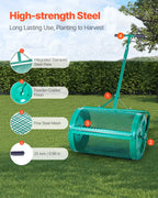 VEVOR Compost Spreader, 24 in Wide Peat Moss Spreader with Push/Tow Handle, 4 Heights Adjustable, Powder-Coated Steel Garden Peat Moss Roller, Heavy Duty Grass Seed Spreaders for Planting Seeding