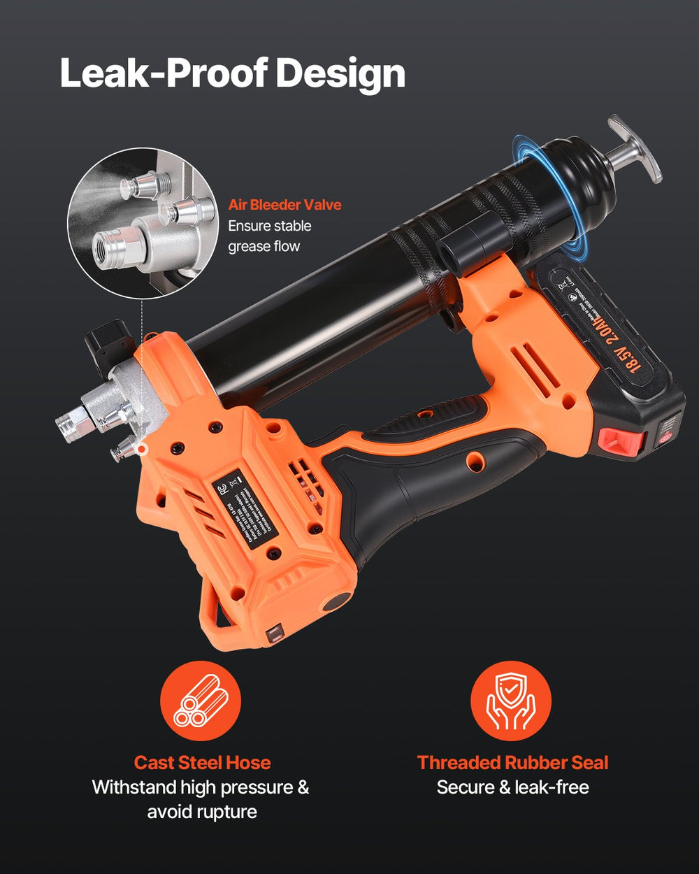 VEVOR Cordless Grease Gun, 8000 PSI Max Pressure, Battery Operated Grease Gun with LED Light & 35.4-inch Long Hose, Compatible with 18V Makita Batteries, For Greasing Vehicles or Machines(Tool Only)