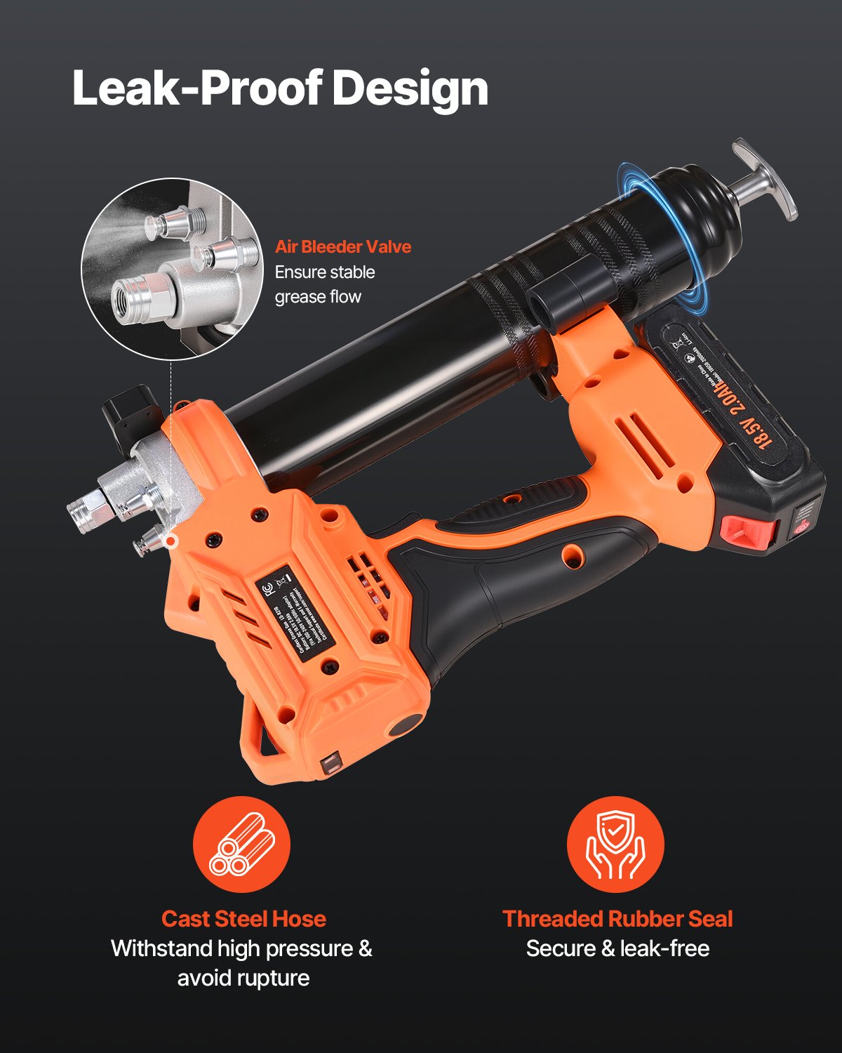 VEVOR Cordless Grease Gun, 8000 PSI Max Pressure, Battery Operated Grease Gun with LED Light & 35.4-inch Long Hose, Compatible with 18V Makita Batteries, For Greasing Vehicles or Machines(Tool Only)