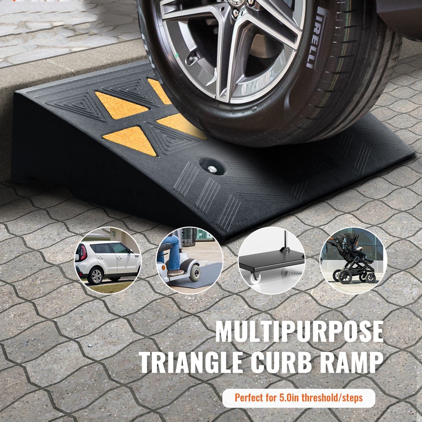 VEVOR Rubber Curb Ramp 2 Pack, 5" Rise Height Heavy-Duty 33069 lbs/15 T Capacity Threshold Ramps, Driveway Ramps with Stable Grid Structure for Cars, Wheelchairs, Bikes, Motorcycles