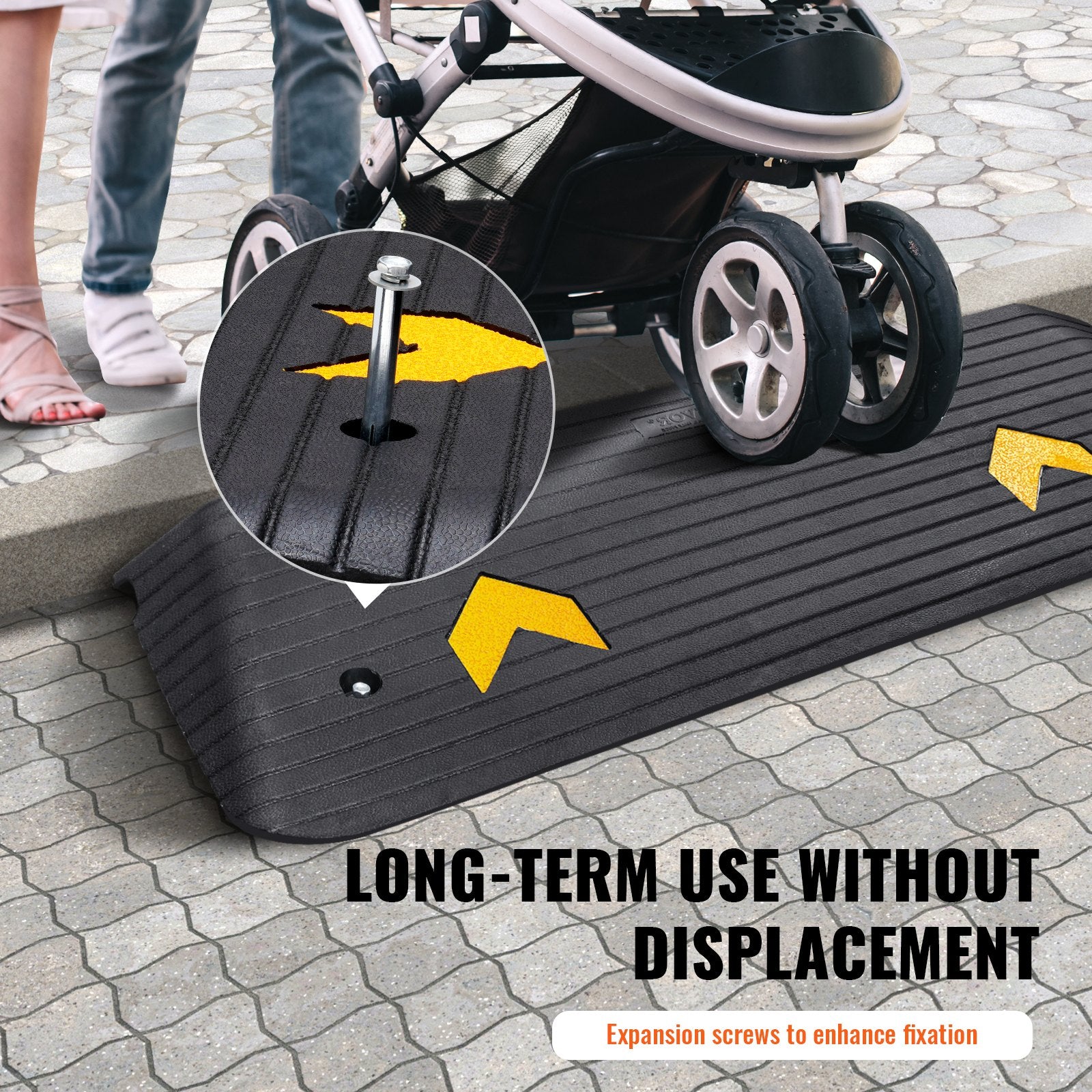 VEVOR Rubber Threshold Ramp, 5.08 cm Rise Threshold Ramp Doorway, Recycled Rubber Power Threshold Ramp Rated 15000 kg Load Capacity, Non-Slip Surface Rubber Solid Threshold Ramp for Wheelchair and Scooter