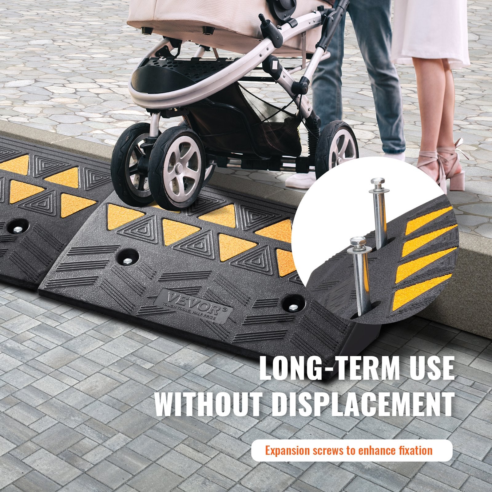 VEVOR Rubber Curb Ramp 2 Pack, 5" Rise Height Heavy-Duty 33069 lbs/15 T Capacity Threshold Ramps, Driveway Ramps with Stable Grid Structure for Cars, Wheelchairs, Bikes, Motorcycles