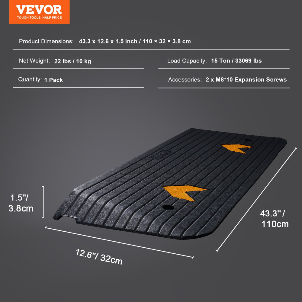 VEVOR Upgraded Rubber Threshold Ramp, 3.8 cm Rise Wheelchair Ramp Doorway, Natural Curb Ramp Rated 15000 kg Load Capacity, Non-Slip Textured Surface Rubber Curb Ramp for Wheelchair and Scooter