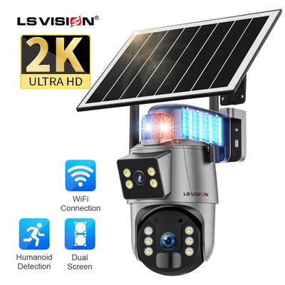 LS-4GS22 Wholesales UBox 4MP 4G/WiFi Dual Lens Solar Powered Battery Camera