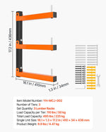 VEVOR Lumber Rack, 3-Tier 3-Pack 50 kg per Tier, Foldable Wood Storage, Wall-mounted for Garages, Workshops, Warehouse, Basement, Heavy-Duty Cantilever Arms, Locking Pins, Steel, Orange & Black
