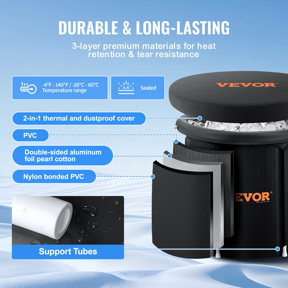 VEVOR Ice Bath Tub, 90 cm Long Cold Water Therapy Plunge Tub for Athletes, Portable Outdoor Ice Barrel Plunge Pool for Recovery, 370L Inflatable Folding Bathtub with Cover, Home Ice Pod for Adult