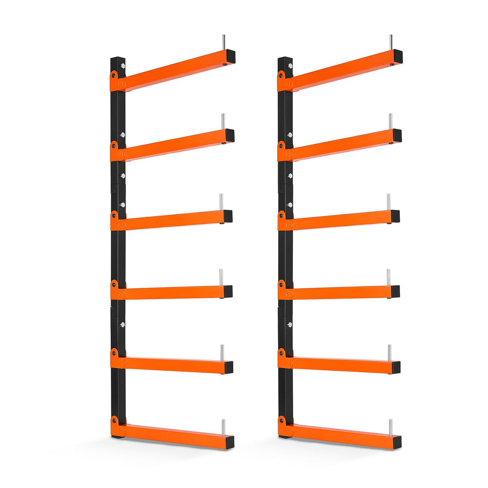 VEVOR Lumber Rack, 6-Tier 2-Pack 50 kg per Tier, Foldable Wood Storage, Wall-mounted for Garages, Workshops, Warehouse, Basement, Heavy-Duty Cantilever Arms, Locking Pins, Steel, Orange & Black