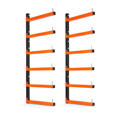 VEVOR Lumber Rack, 6-Tier 2-Pack 50 kg per Tier, Foldable Wood Storage, Wall-mounted for Garages, Workshops, Warehouse, Basement, Heavy-Duty Cantilever Arms, Locking Pins, Steel, Orange & Black