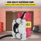 VEVOR Air-Operated Double Diaphragm Pump 25.4mm(1 inch) Inlet/Outlet 113 L/min(30GPM) Polypropylene Max 7 bar(100PSI) for Chemical and Industrial Use