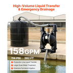 VEVOR Air Operated Double Diaphragm Pump, 598 L/min Max, Standard Inlet & Outlet Air Pneumatic Waste Oil Transfer Pump, Aluminum Alloy Body, Dual Diaphragms, for Diesel, Grease, Kerosene, Gasoline