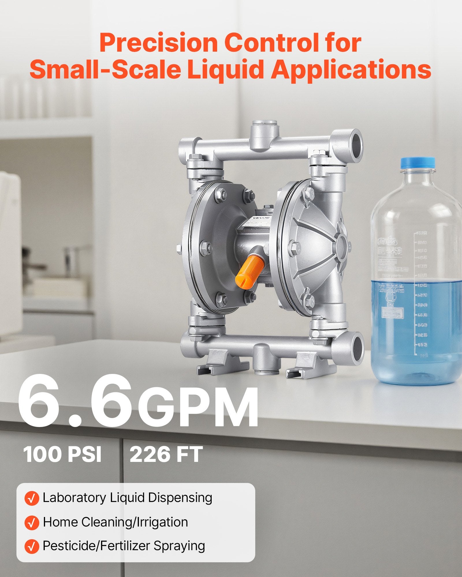 VEVOR Air Operated Double Diaphragm Pump, 25 L/min Max, Standard Inlet & Outlet Air Pneumatic Waste Oil Transfer Pump, Aluminum Alloy Body, Dual Diaphragms, for Diesel, Grease, Kerosene, Gasoline