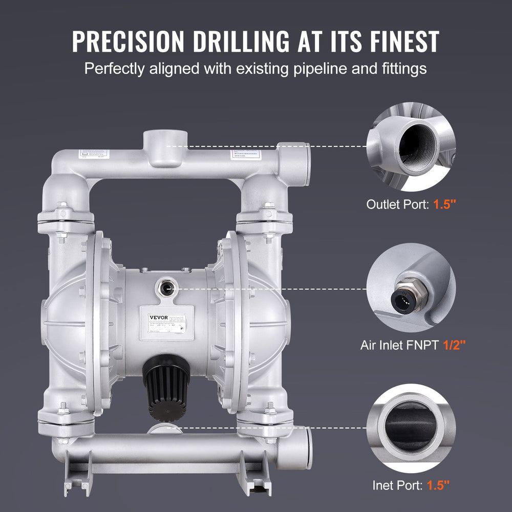 VEVOR Air Operated Double Diaphragm Pump, 44GPM, Max 115PSI Air Waste Oil Pneumatic Transfer Pump with 2 Extra Diaphragms, 3.8cm Inlet & Outlet Aluminum Alloy Diaphragm Pump for Diesel Grease Oil