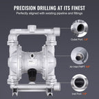 VEVOR Air Operated Double Diaphragm Pump, 44GPM, Max 115PSI Air Waste Oil Pneumatic Transfer Pump with 2 Extra Diaphragms, 3.8cm Inlet & Outlet Aluminum Alloy Diaphragm Pump for Diesel Grease Oil