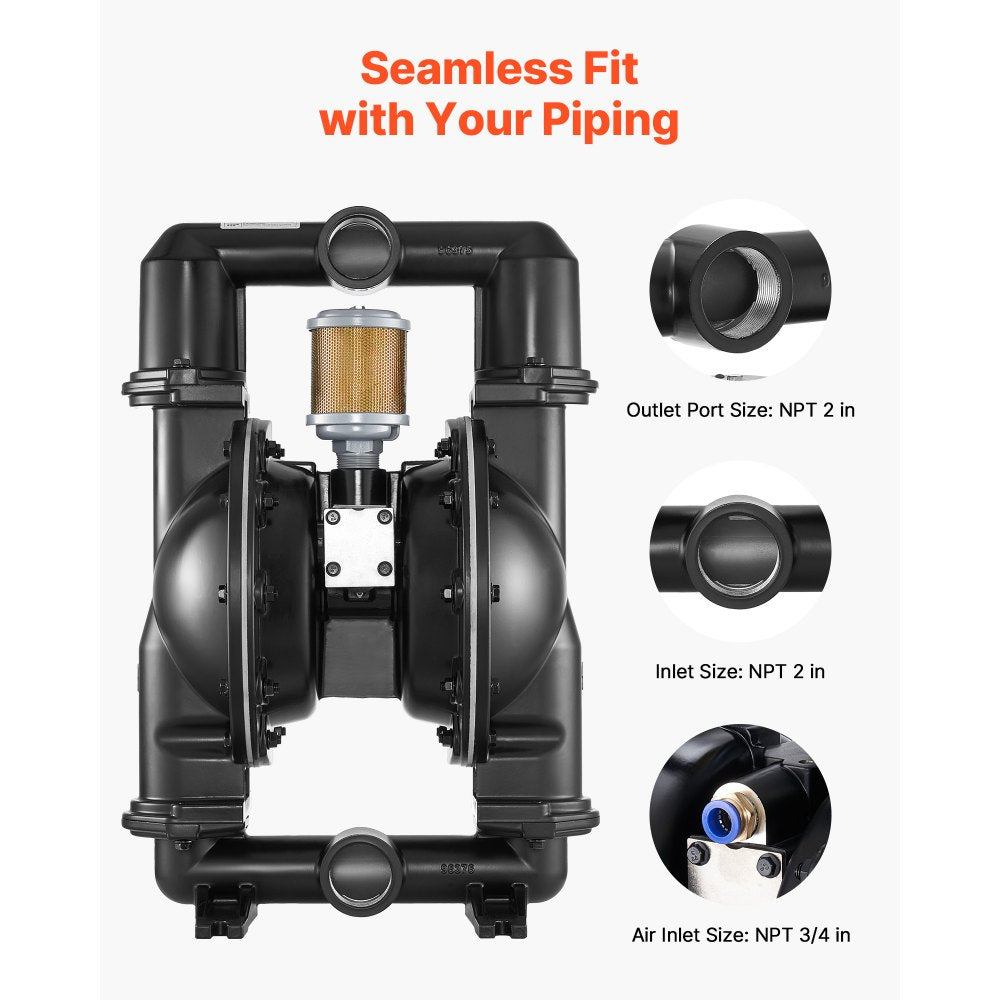 VEVOR Air Operated Double Diaphragm Pump, 598 L/min Max, Standard Inlet & Outlet Air Pneumatic Waste Oil Transfer Pump, Aluminum Alloy Body, Dual Diaphragms, for Diesel, Grease, Kerosene, Gasoline