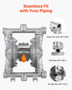 VEVOR Air Operated Double Diaphragm Pump, 25 L/min Max, Standard Inlet & Outlet Air Pneumatic Waste Oil Transfer Pump, Aluminum Alloy Body, Dual Diaphragms, for Diesel, Grease, Kerosene, Gasoline