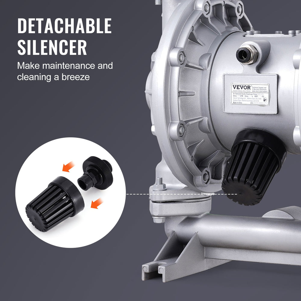 VEVOR Air Operated Double Diaphragm Pump, 44GPM, Max 115PSI Air Waste Oil Pneumatic Transfer Pump with 2 Extra Diaphragms, 3.8cm Inlet & Outlet Aluminum Alloy Diaphragm Pump for Diesel Grease Oil