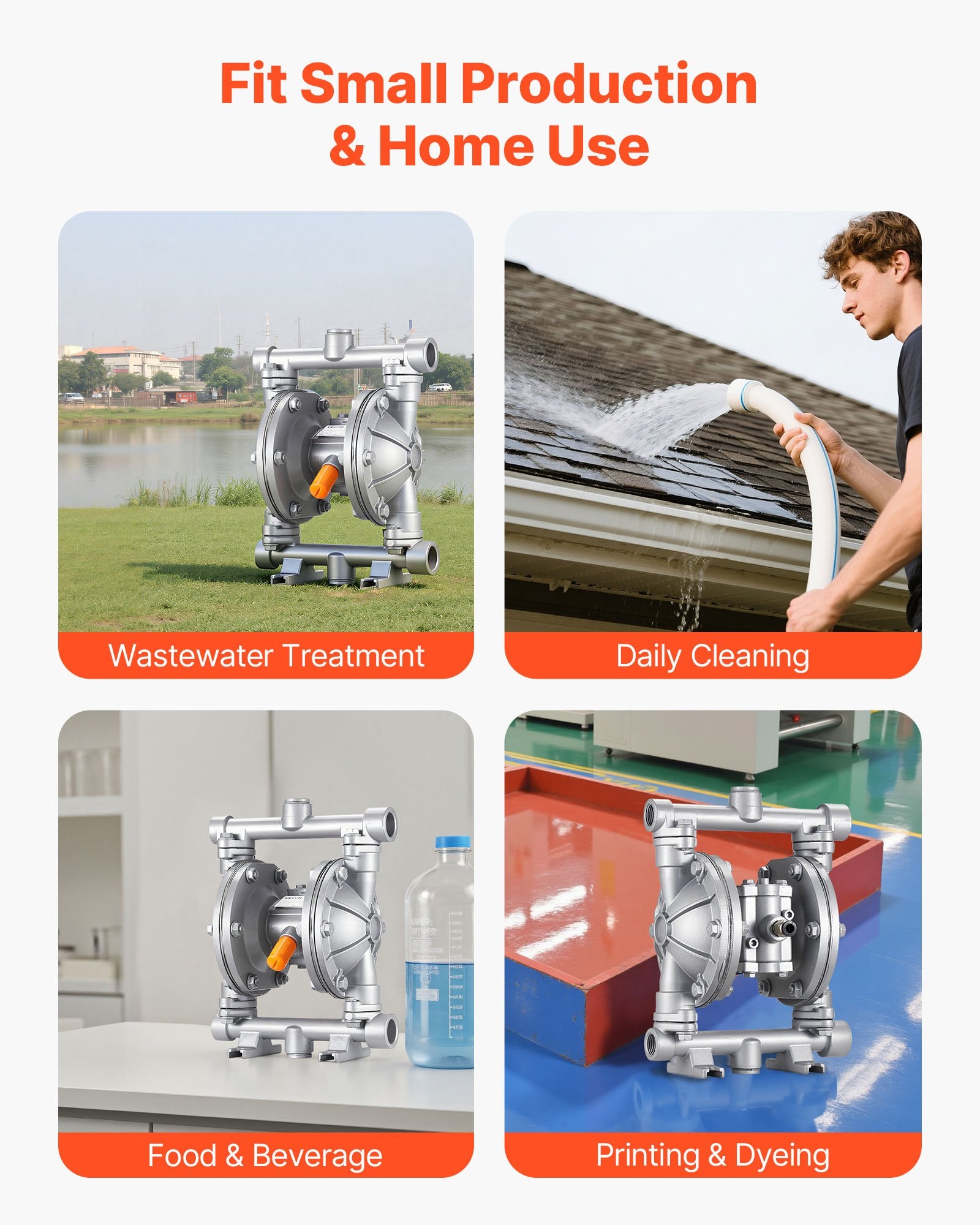 VEVOR Air Operated Double Diaphragm Pump, 25 L/min Max, Standard Inlet & Outlet Air Pneumatic Waste Oil Transfer Pump, Aluminum Alloy Body, Dual Diaphragms, for Diesel, Grease, Kerosene, Gasoline