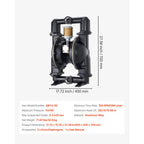 VEVOR Air Operated Double Diaphragm Pump, 598 L/min Max, Standard Inlet & Outlet Air Pneumatic Waste Oil Transfer Pump, Aluminum Alloy Body, Dual Diaphragms, for Diesel, Grease, Kerosene, Gasoline