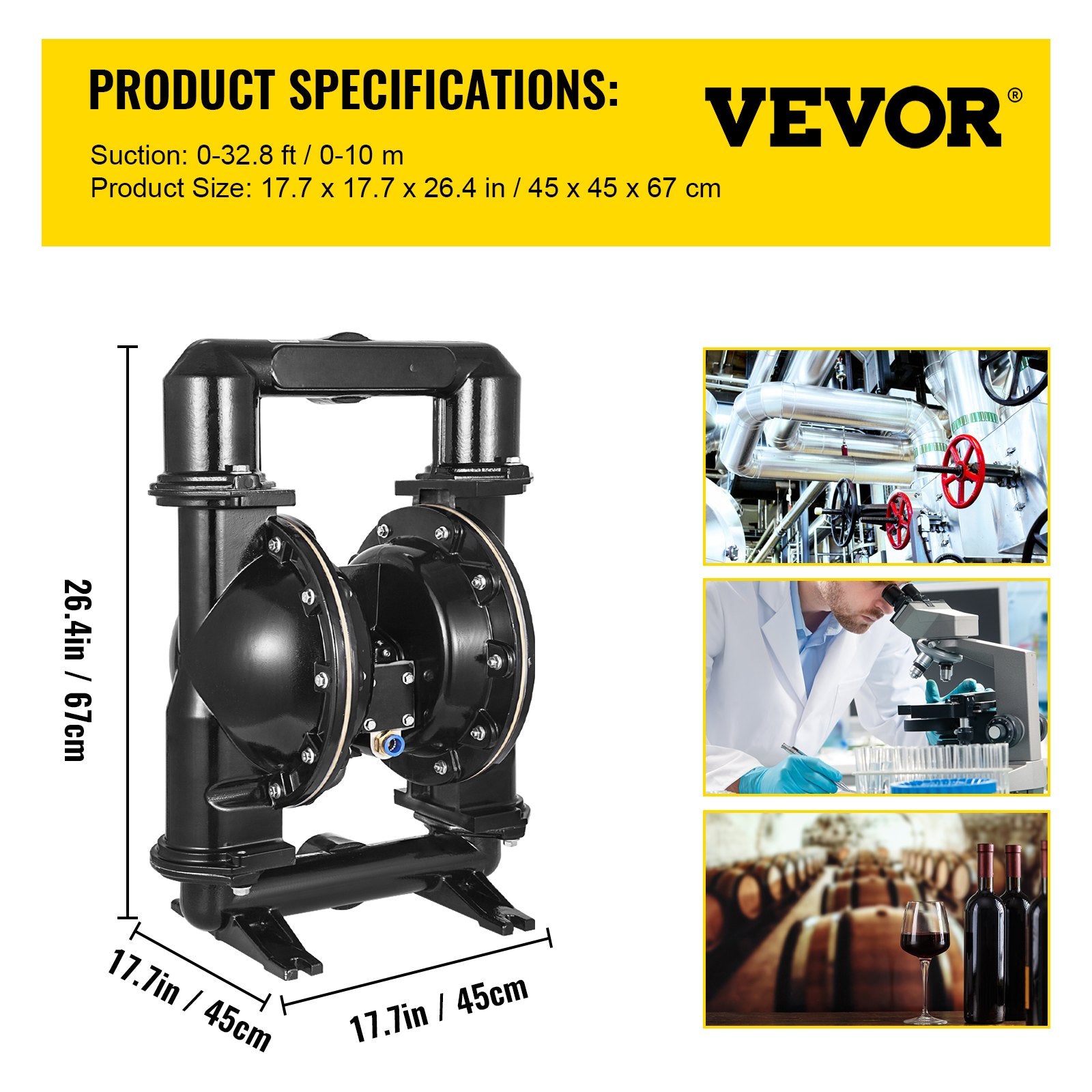 VEVOR Air-Operated Double Diaphragm Pump, 2 inch Inlet & Outlet, Aluminum Alloy Body, 75 GPM & Max 120PSI, Nitrile Diaphragm Transfer Pump for Petroleum, Diesel, Oil and Low Viscosity Fluids