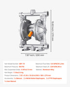 VEVOR Air Operated Double Diaphragm Pump, 25 L/min Max, Standard Inlet & Outlet Air Pneumatic Waste Oil Transfer Pump, Aluminum Alloy Body, Dual Diaphragms, for Diesel, Grease, Kerosene, Gasoline