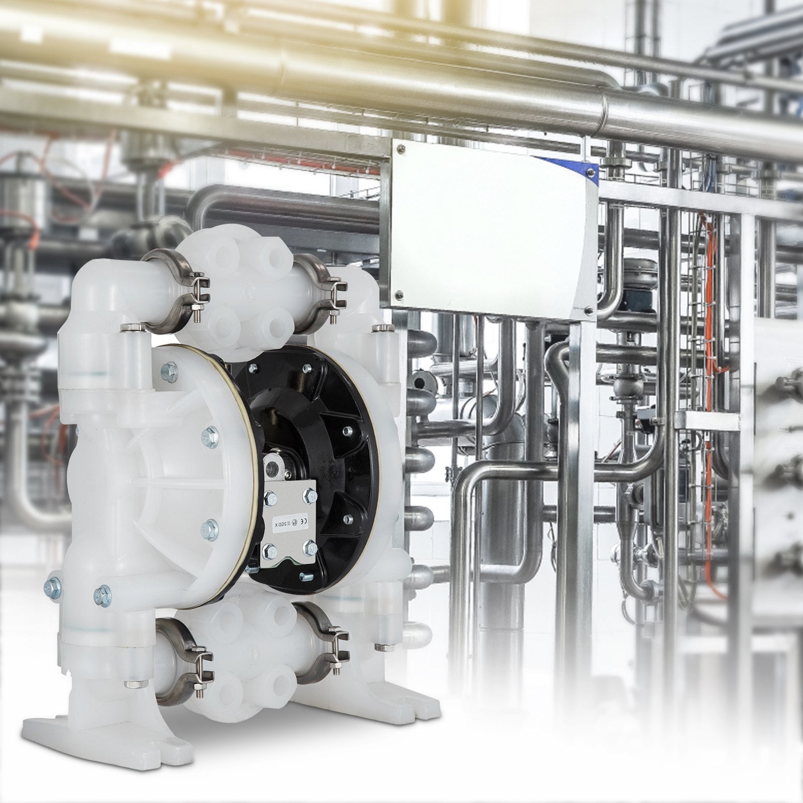 VEVOR Air-Operated Double Diaphragm Pump 25.4mm(1 inch) Inlet/Outlet 113 L/min(30GPM) Polypropylene Max 7 bar(100PSI) for Chemical and Industrial Use