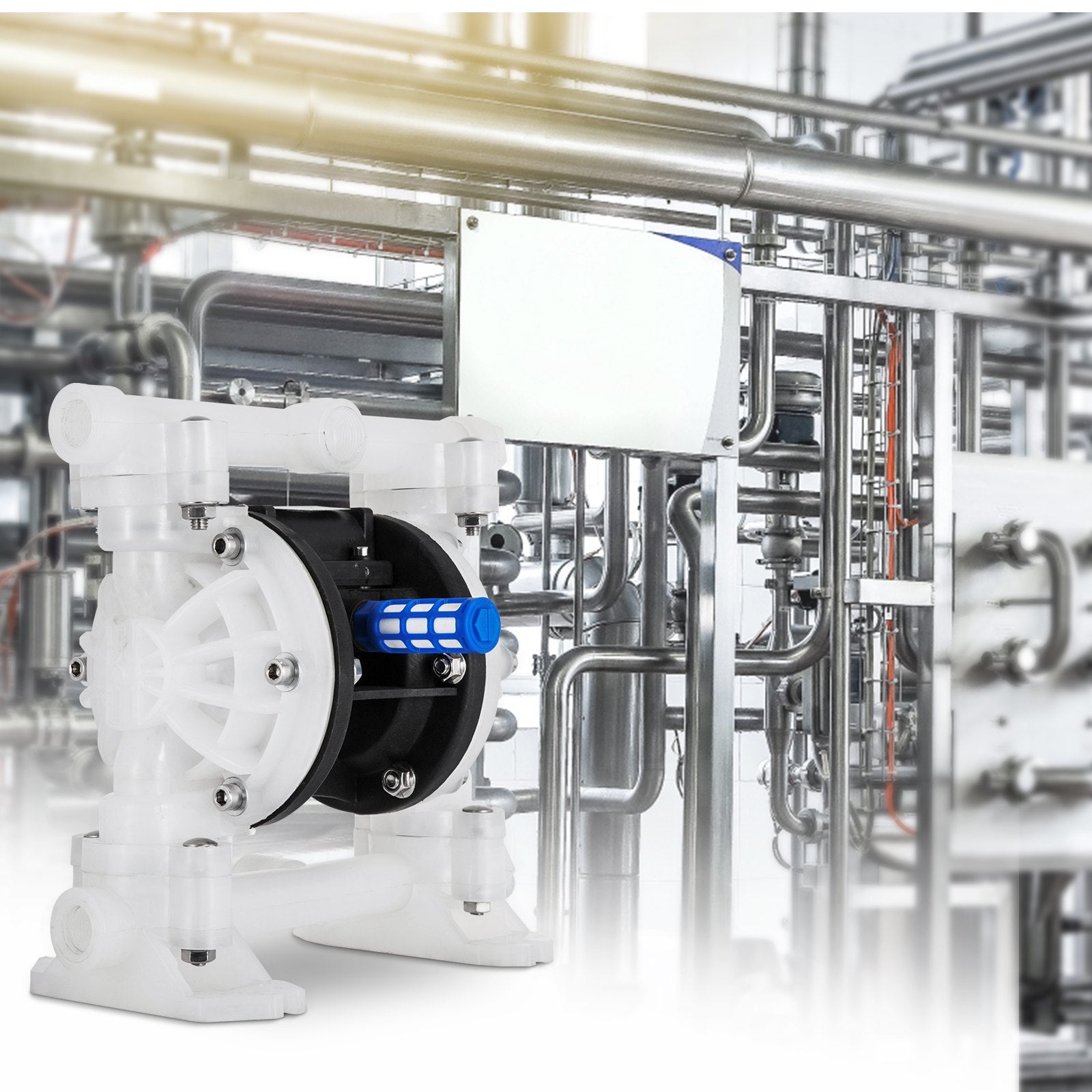 VEVOR Air Double Diaphragm Pump 7GPM 100PSI Polypropylene Diaphragm Water Pump with 1.3 cm Inlet & Outlet Ports Air Pump Diaphragm 6900.7 cm Max Head Air-operated Diaphragm Pump with Sealed Ball Valve