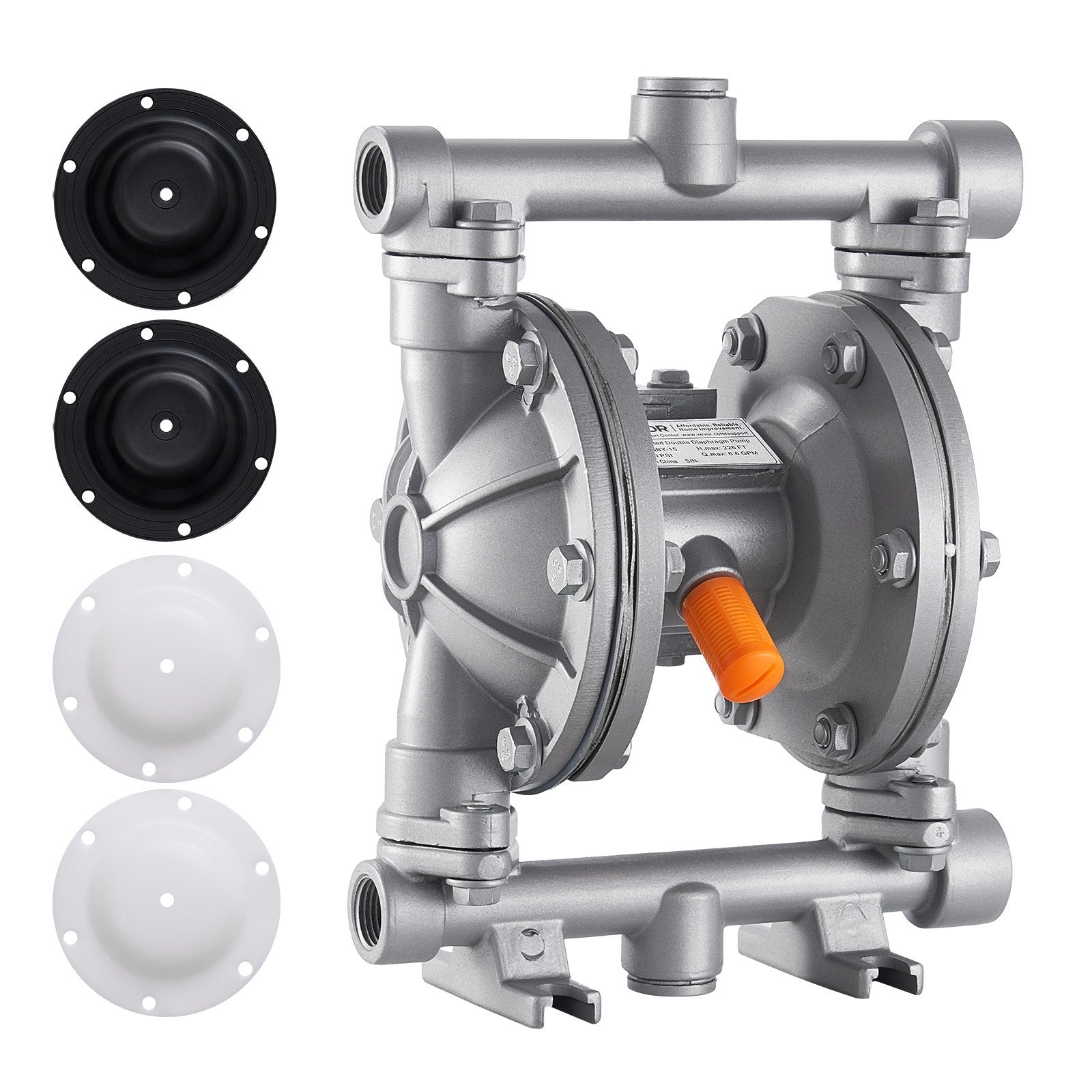 VEVOR Air Operated Double Diaphragm Pump, 25 L/min Max, Standard Inlet & Outlet Air Pneumatic Waste Oil Transfer Pump, Aluminum Alloy Body, Dual Diaphragms, for Diesel, Grease, Kerosene, Gasoline