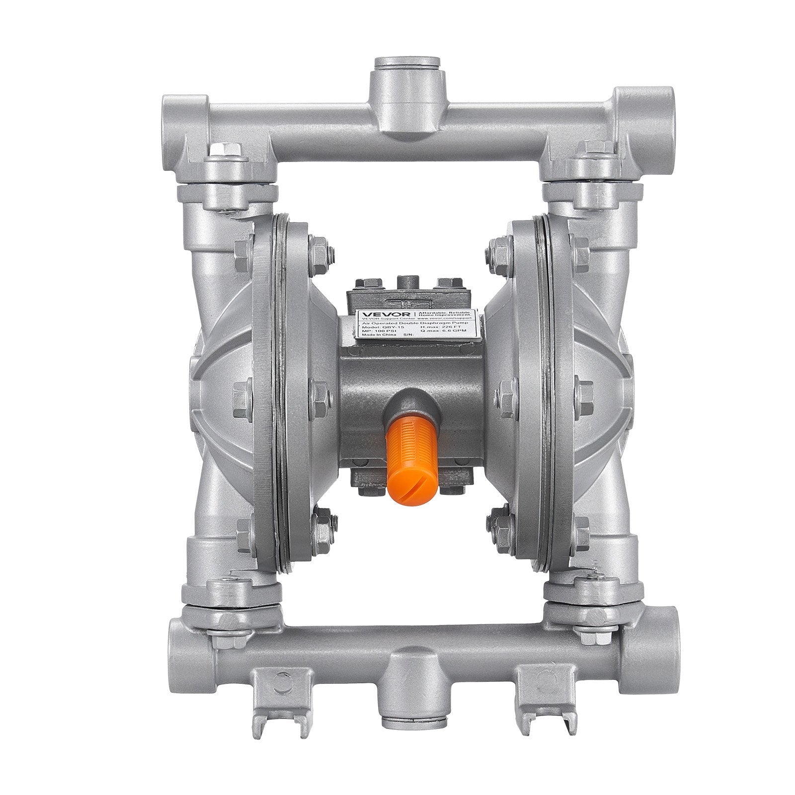 VEVOR Air Operated Double Diaphragm Pump, 25 L/min Max, Standard Inlet & Outlet Air Pneumatic Waste Oil Transfer Pump, Aluminum Alloy Body, Dual Diaphragms, for Diesel, Grease, Kerosene, Gasoline