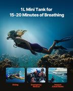VEVOR Scuba Tank, 1L Portable Diving Tank, Diving Oxygen Cylinder Support 15-20 Minutes Underwater Breathing, 98.43 ft Diving Depth, Refillable Snorkel Air Tank with Pump for Underwater Exploration