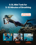 VEVOR Scuba Tank, 0.5L Portable Diving Tank, Diving Oxygen Cylinder Support 5-10 Minutes Underwater Breathing, 98.43 ft Diving Depth, Refillable Snorkel Air Tank with Pump for Underwater Exploration