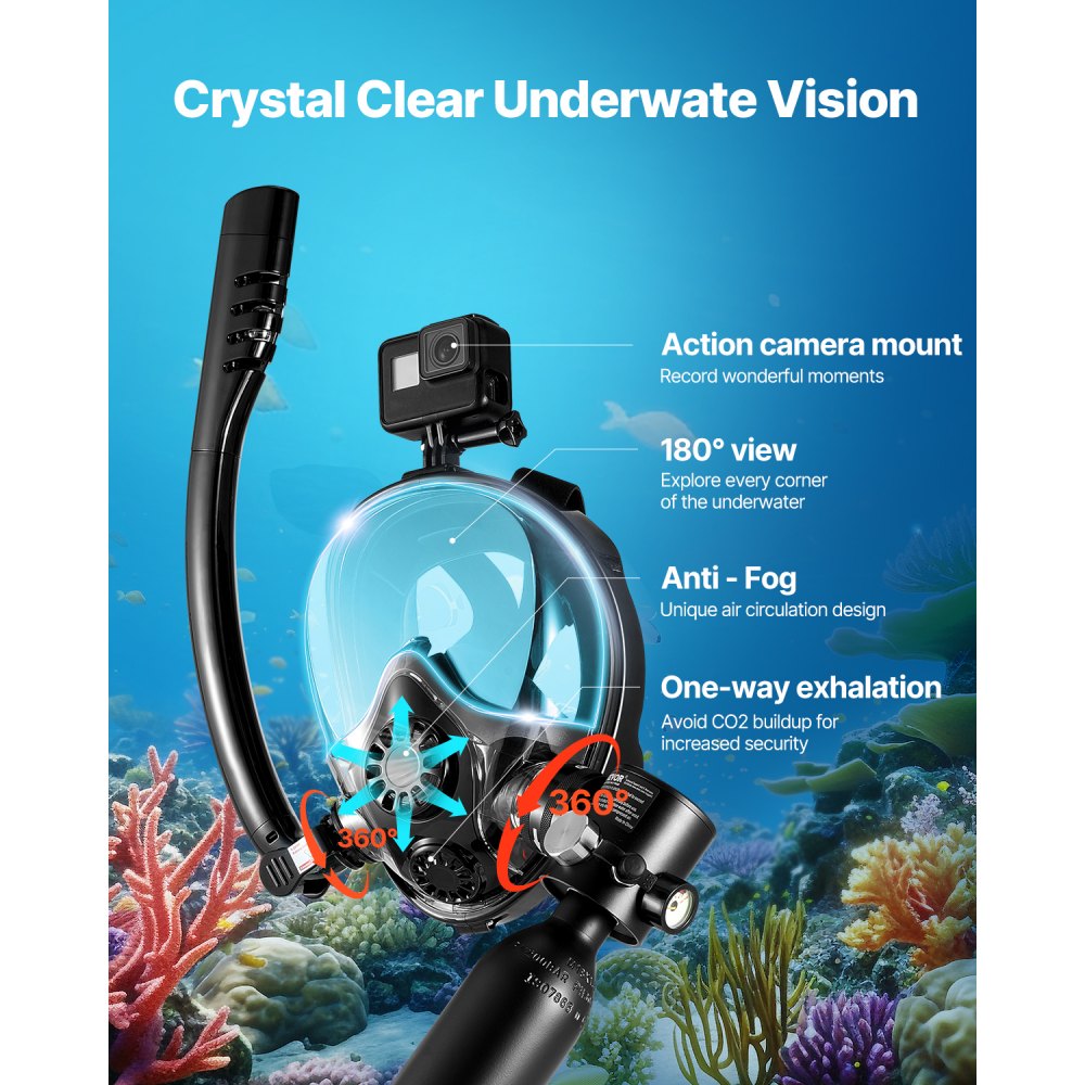 VEVOR Scuba Tank, 0.5L Portable Scuba Diving Tank, Diving Oxygen Cylinder Supports 5-10 Minutes Underwater Breathing, 32.81 ft Diving Depth, Lung Tank Kit with Snorkel Mask for Underwater Exploration
