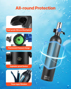 VEVOR Scuba Tank, 1L Portable Diving Tank, Diving Oxygen Cylinder Support 15-20 Minutes Underwater Breathing, 98.43 ft Diving Depth, Refillable Snorkel Air Tank with Pump for Underwater Exploration
