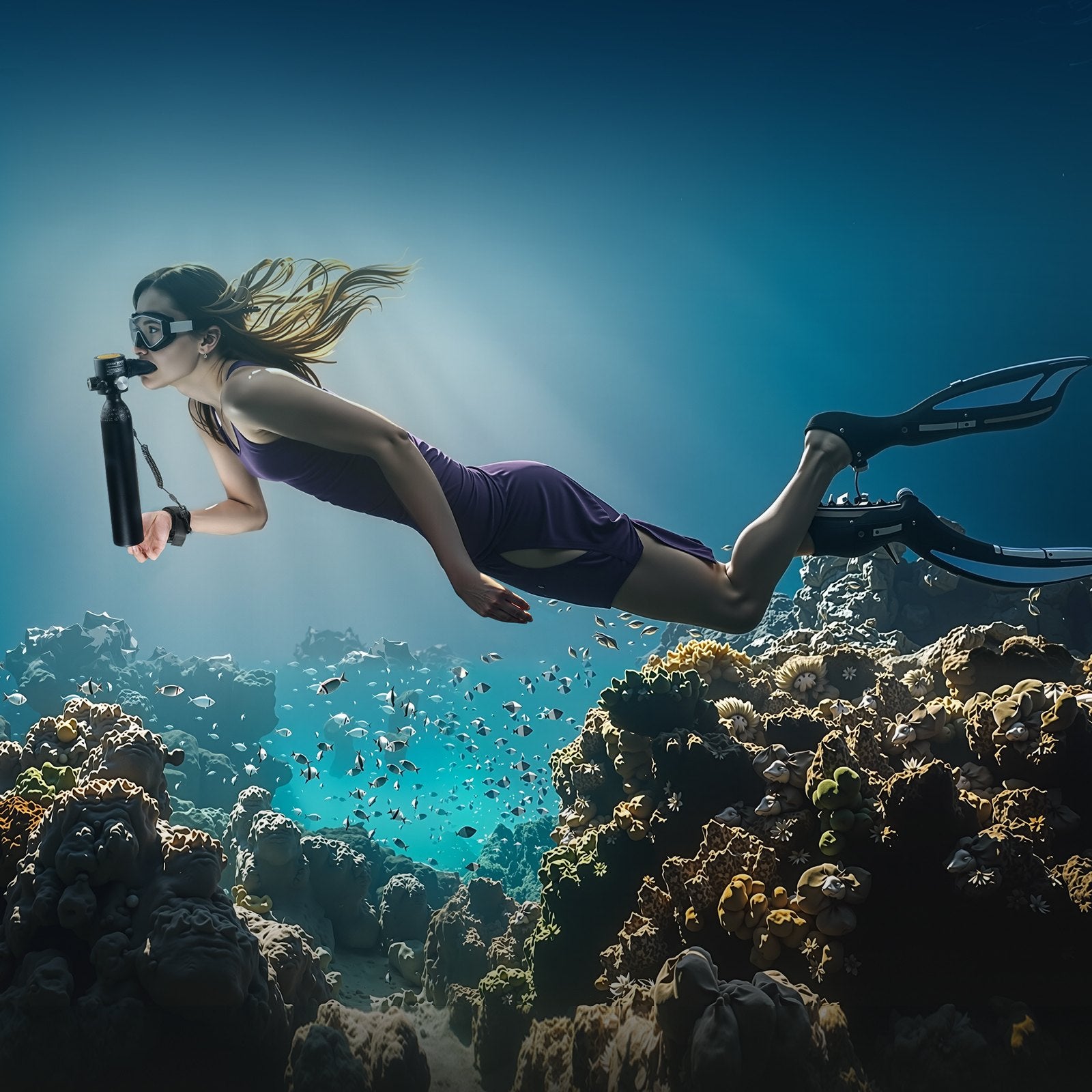 VEVOR Scuba Tank, 0.5L Portable Diving Tank, Diving Oxygen Cylinder Support 5-10 Minutes Underwater Breathing, 98.43 ft Diving Depth, Refillable Snorkel Air Tank with Pump for Underwater Exploration