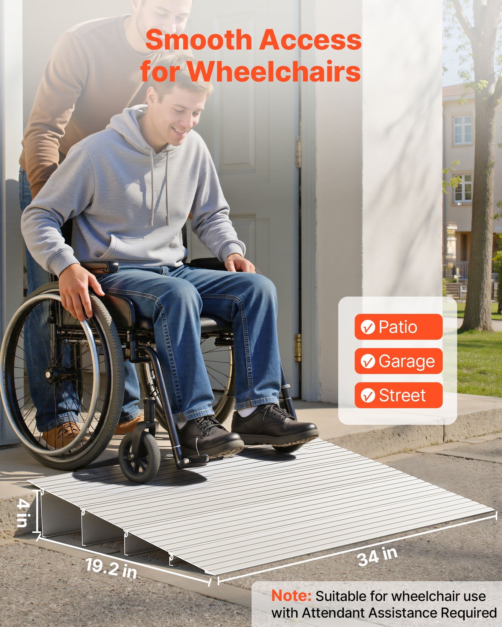 VEVOR Door Threshold Ramp, 115 mm Rise, Aluminum Alloy Threshold Ramp Rated 363 kg Load Capacity, Handicap Ramps for Home Steps for Wheelchair, Scooters, Power Chairs, Walkers, Bicycle, Tricycle