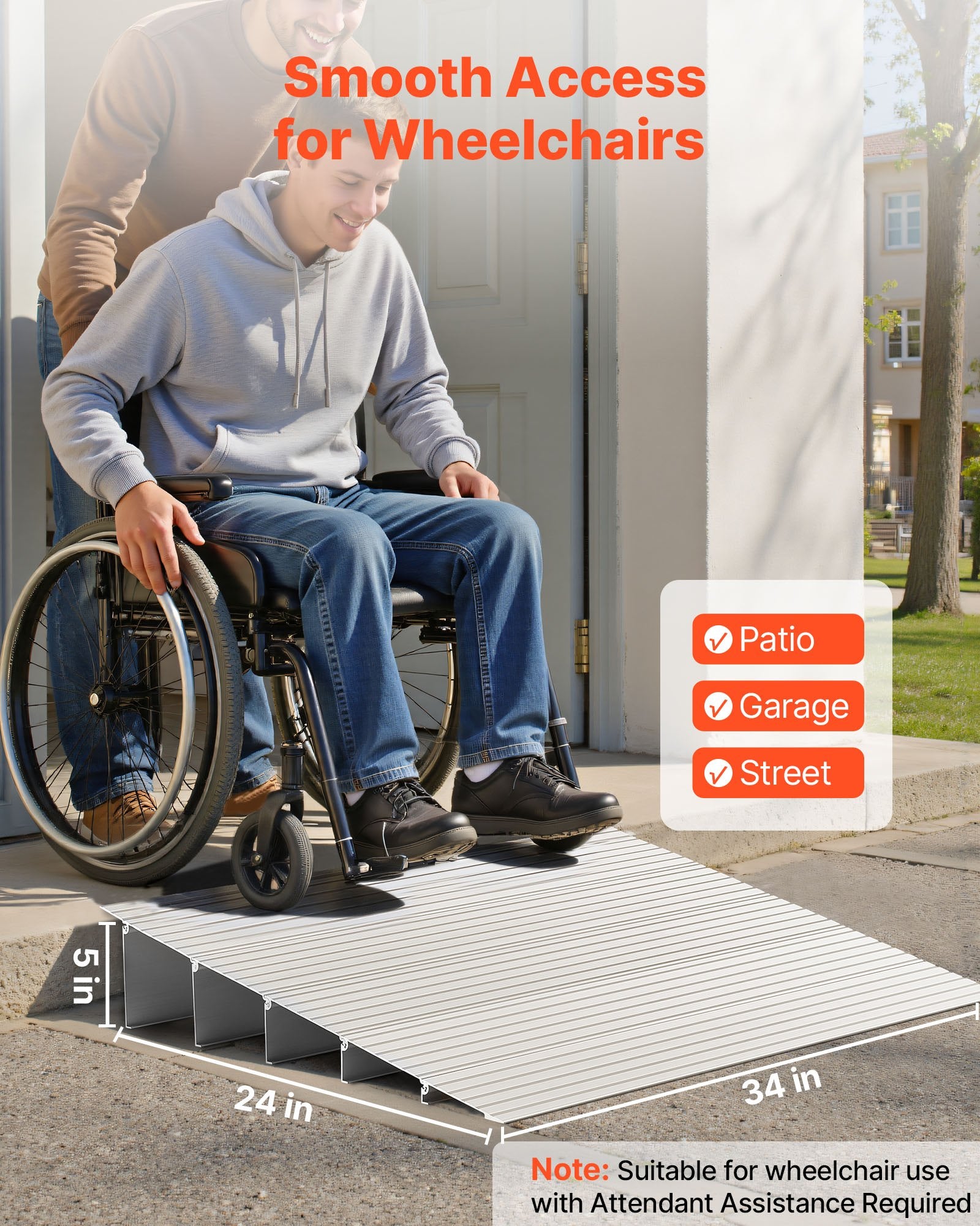 VEVOR Door Threshold Ramp, 138 mm Rise, Aluminum Alloy Threshold Ramp Rated 363 kg Load Capacity, Handicap Ramps for Home Steps for Wheelchair, Scooters, Power Chairs, Walkers, Bicycle, Tricycle
