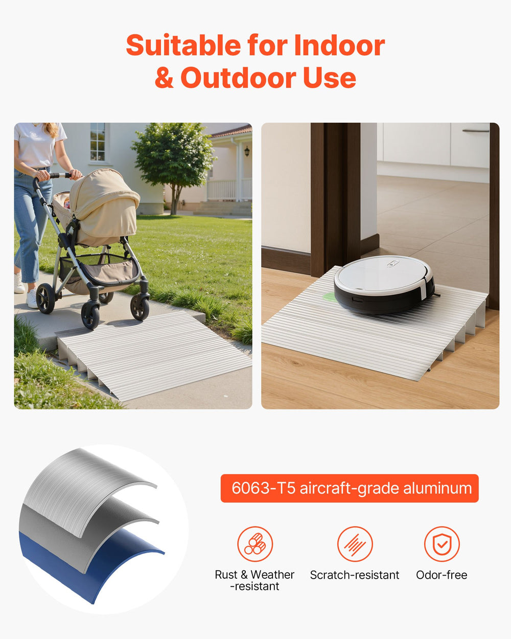 VEVOR Door Threshold Ramp 138 mm Rise Threshold Ramp for Wheelchair Rated 363 kg