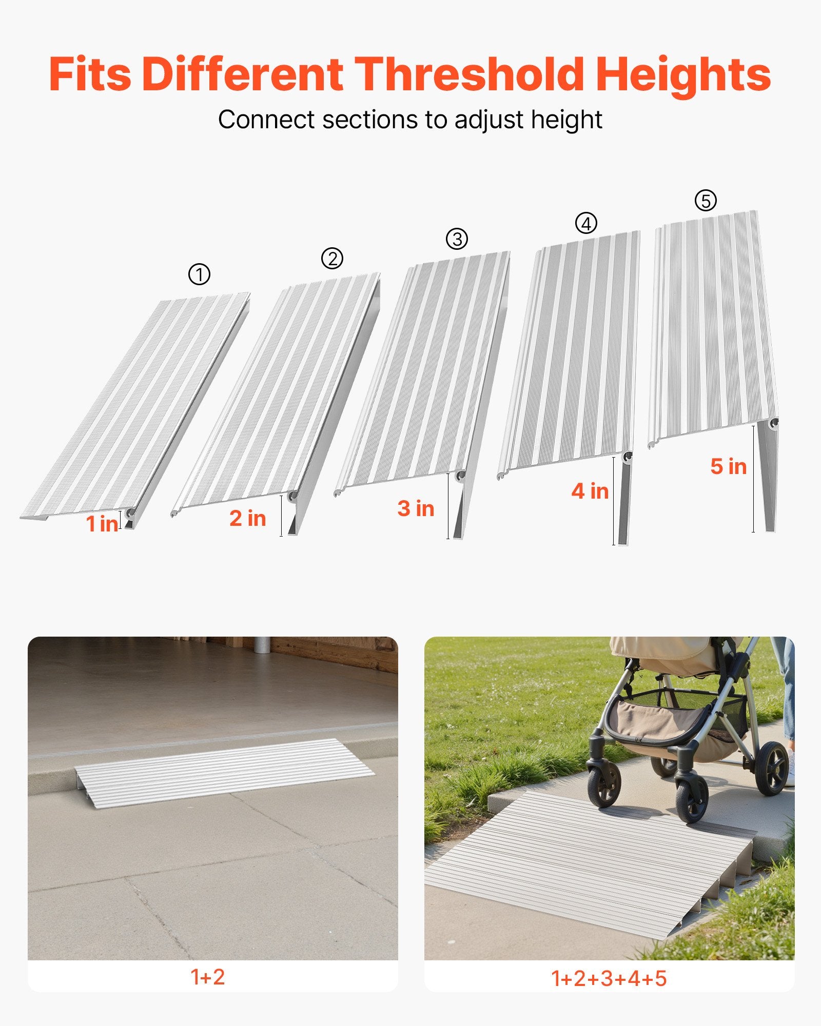 VEVOR Door Threshold Ramp, 138 mm Rise, Aluminum Alloy Threshold Ramp Rated 363 kg Load Capacity, Handicap Ramps for Home Steps for Wheelchair, Scooters, Power Chairs, Walkers, Bicycle, Tricycle